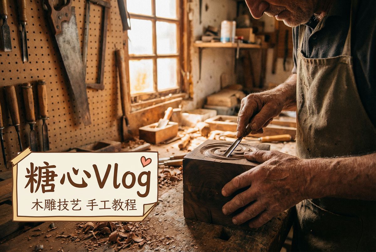 糖心Vlog手工视频 - 木雕技艺教程演示